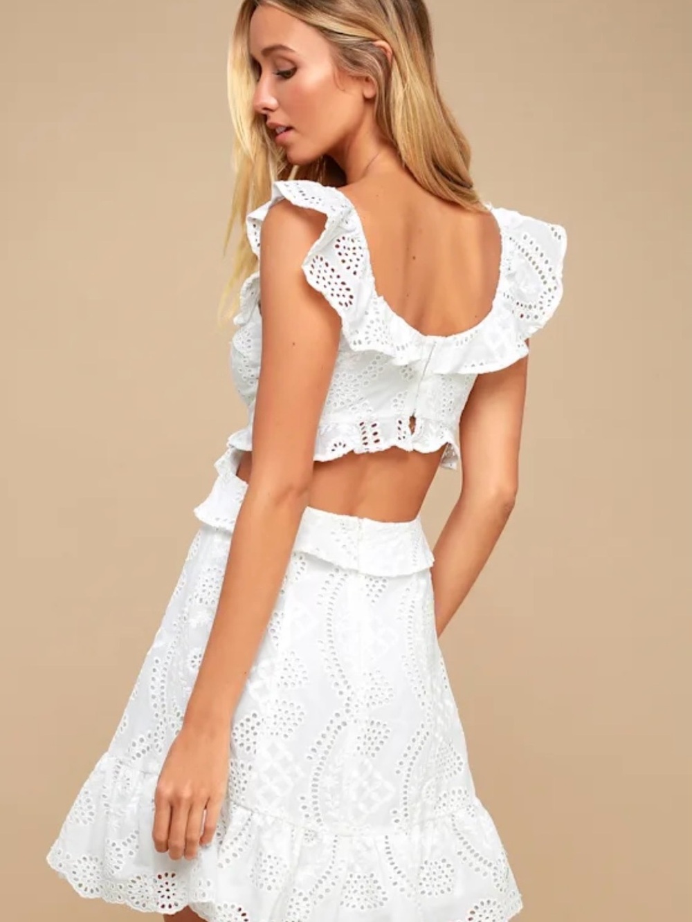 ASTR The Label Elora Ivory Eyelet Cutout Skater Dress - Picture 3 of 12
